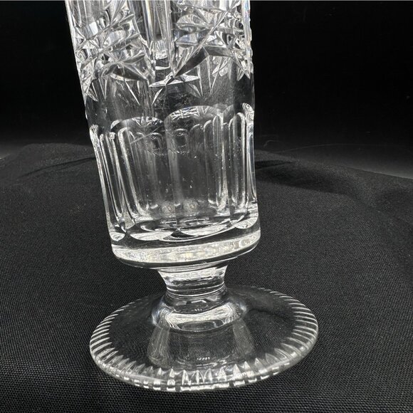 Vintage European Cut Crystal Pedestal Starburst Vase 8.25 Inch - Picture 4 of 10